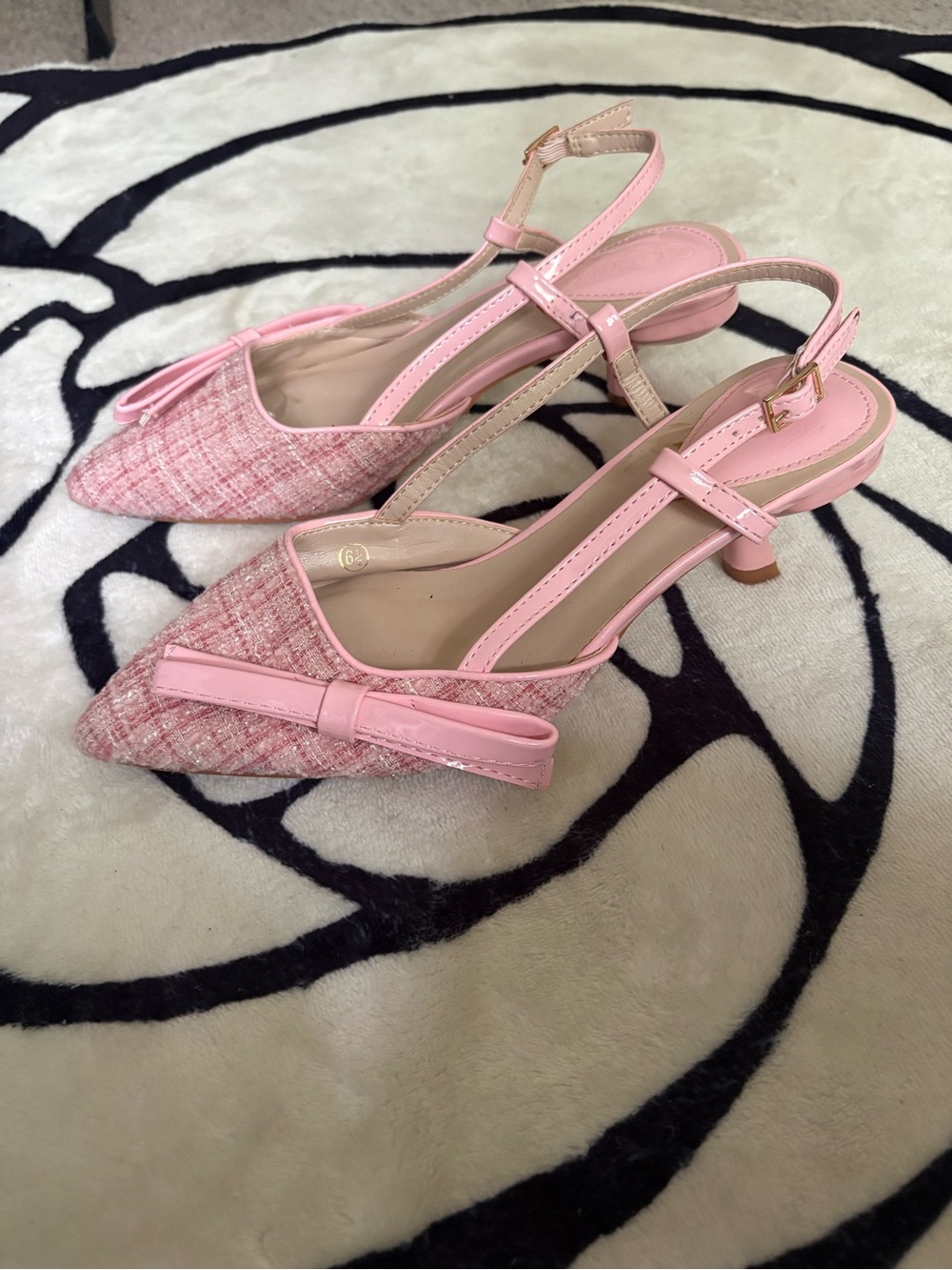 Pink Pointed Slingback Kitten Heel Pumps with Bow